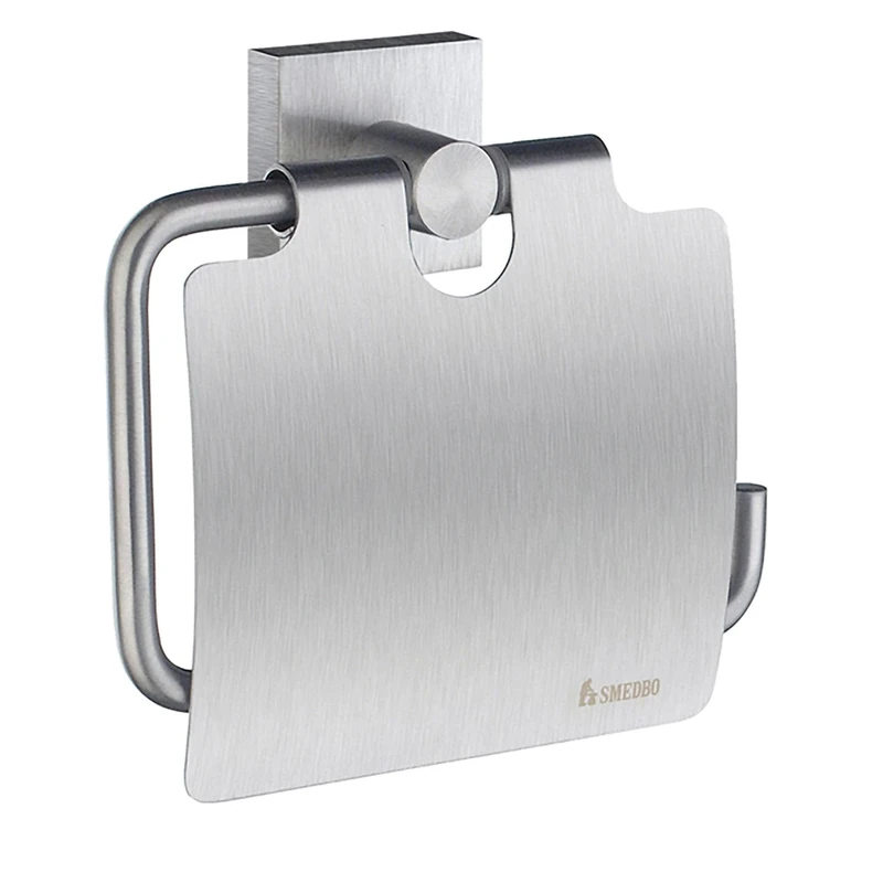 Smedbo "House Chromed Matt Toilet Roll Holder with Lid, Silver