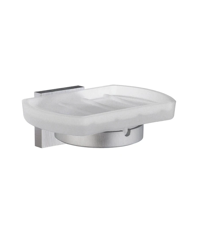Smedbo Holder with Glass Soap Dish, Brushed Chrome RS342 Wall Bracket, Silver/White, 5.2 x 10 x 17 cm