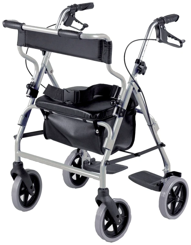 Homecraft Four Wheeled Rollator Walker with Breaks, Foot Rest, Seat and Basket, Mobility and Support Aid for Elderly, Disabled and Handicapped Users
