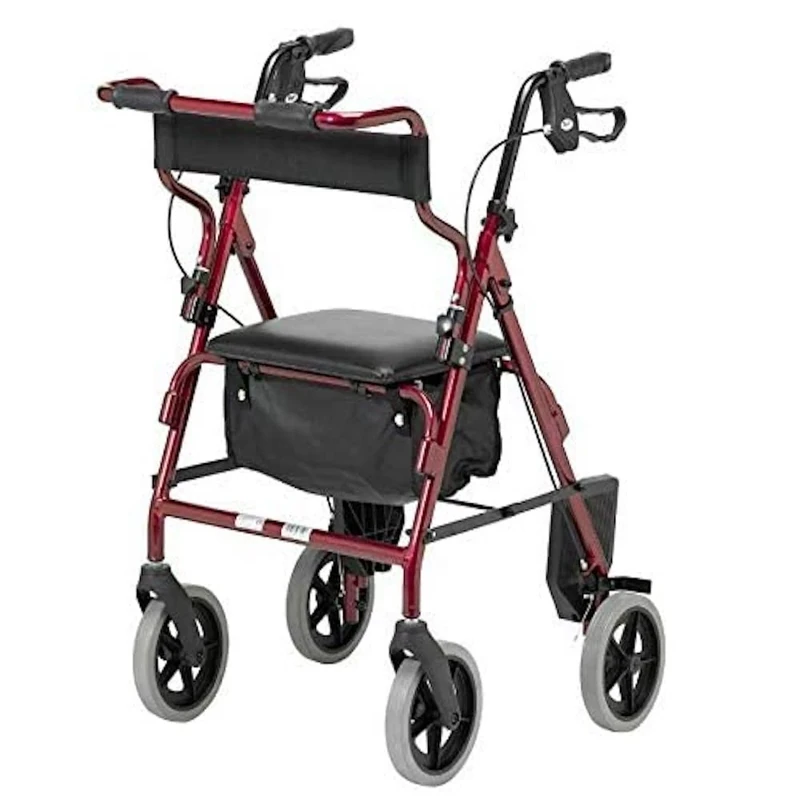 Homecraft Four Wheeled Rollator Walker with Breaks, Foot Rest, Seat and Basket, Mobility and Support Aid for Elderly, Disabled and Handicapped Users