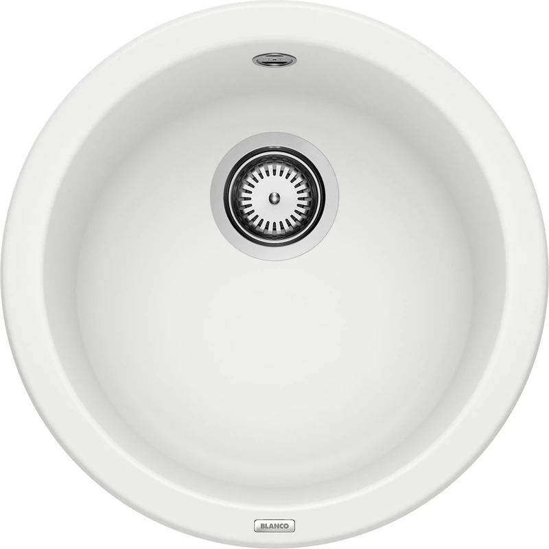BLANCO Rondo | SILGRANIT Sink in White | Installation Type: Inset Installation from Above | for 45 cm Wide Base cabinets | The Distinctive Round Solution for Small Kitchens | Ø 45 cm