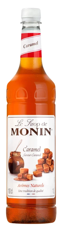 MONIN Premium Caramel Syrup 1L for Coffee and Cocktails. Vegan-Friendly, Allergen-Free, 100% Natural Flavours and Colourings