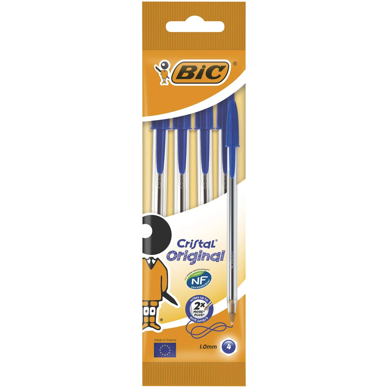 Bic Cristal Original Ballpoint Pens with Medium Point (1.0 mm), Blue, Pack of 4