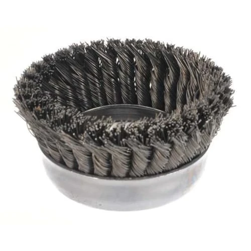 Weiler 12276 Wire Cup Brush, Threaded Hole, Steel, Partial Twist Knotted, Single Row, 5" Diameter, 0.023" Wire Diameter, 5/8"-11 Arbor, 1-3/8" Bristle Length, 7000 rpm