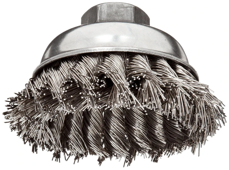 Weiler 13163 5/8"-11 Arbor, 0.023" Wire Size, 3-1/2" Diameter, Single Row, 302 Stainless Steel Bristles, General Duty, Knot Wire Cup Brush