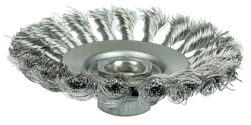 Weiler 13466 Dualife 5/8"-11 Arbor, 0.014" Wire Size, 4-1/2" Diameter,3/8" Face Width, 302 Stainless Steel Bristles, Knot Wire Bevel Brush, Made in the USA