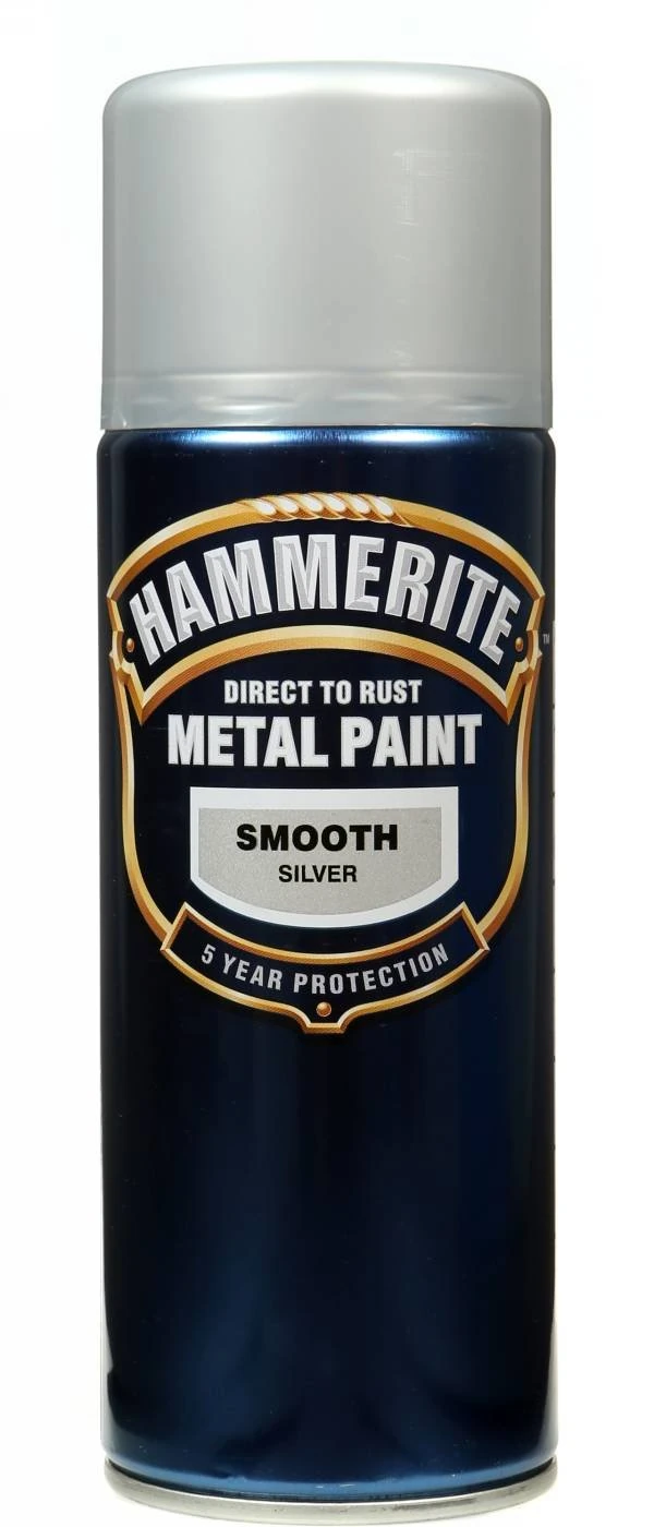Hammerite Direct to Rust Metal Paint Aerosol Smooth Silver Finish 400ML