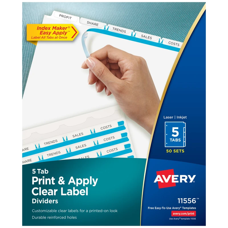 AVERY 5-Tab Binder Dividers with Index Maker - 50 Sets (11556)