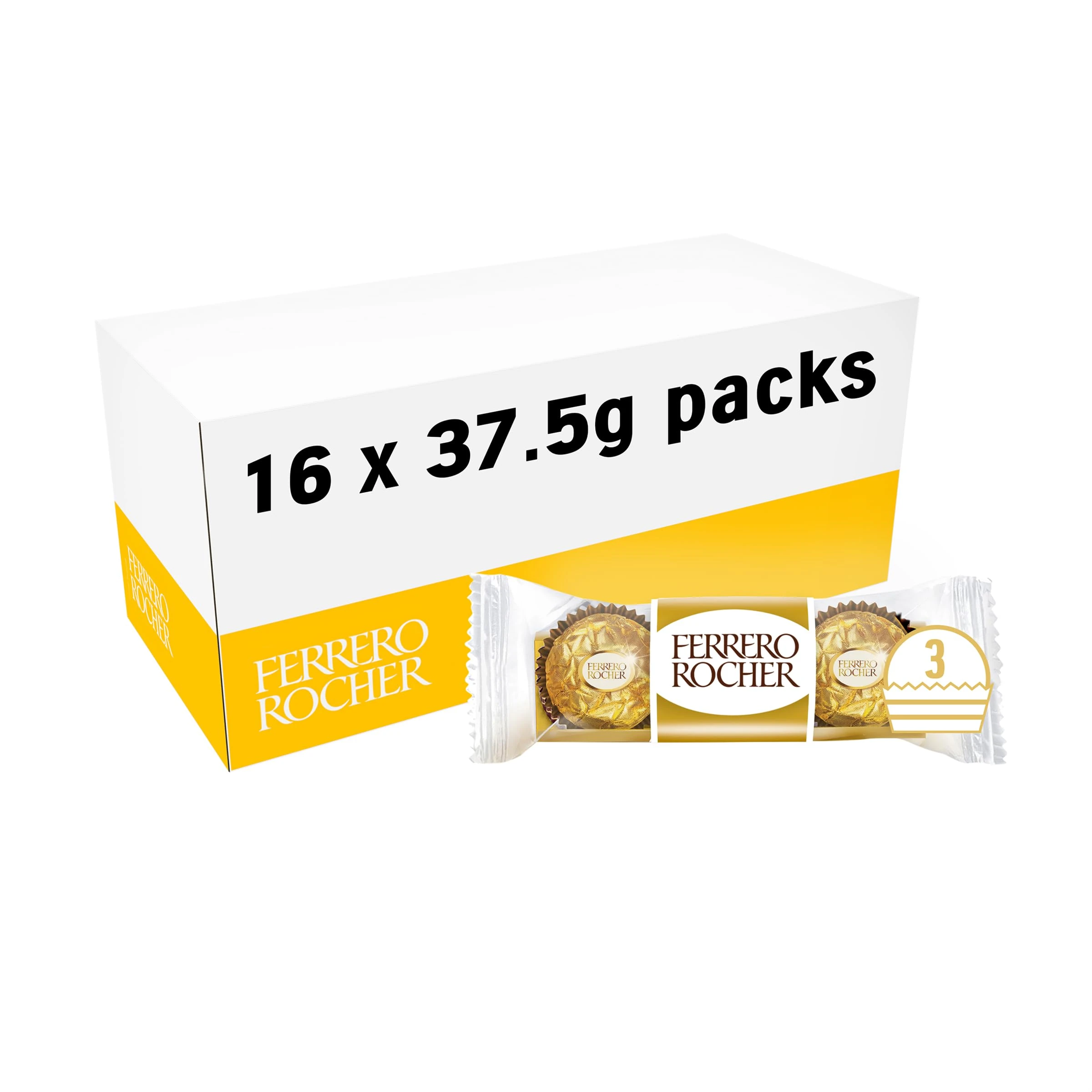 Ferrero Rocher Pralines, Bulk Chocolate Party Box, Birthdays, Gifting, Celebrations, Hazelnut Covered in Milk Chocolate and Nuts, Box of 16 x 3 (48pcs)