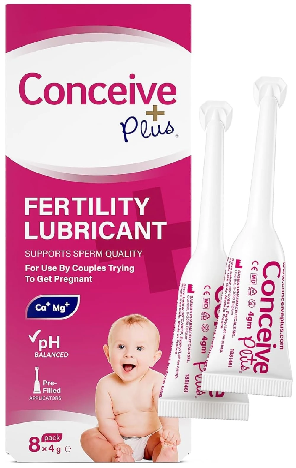 Concieve Plus Fertility Lubricant in Pre-Filled Applicators - Fertility Friendly Lube for Couples Trying for a Baby - Water Based Lubrification Gel Lubricant - One Month Supply - 8 x 4g Applicators