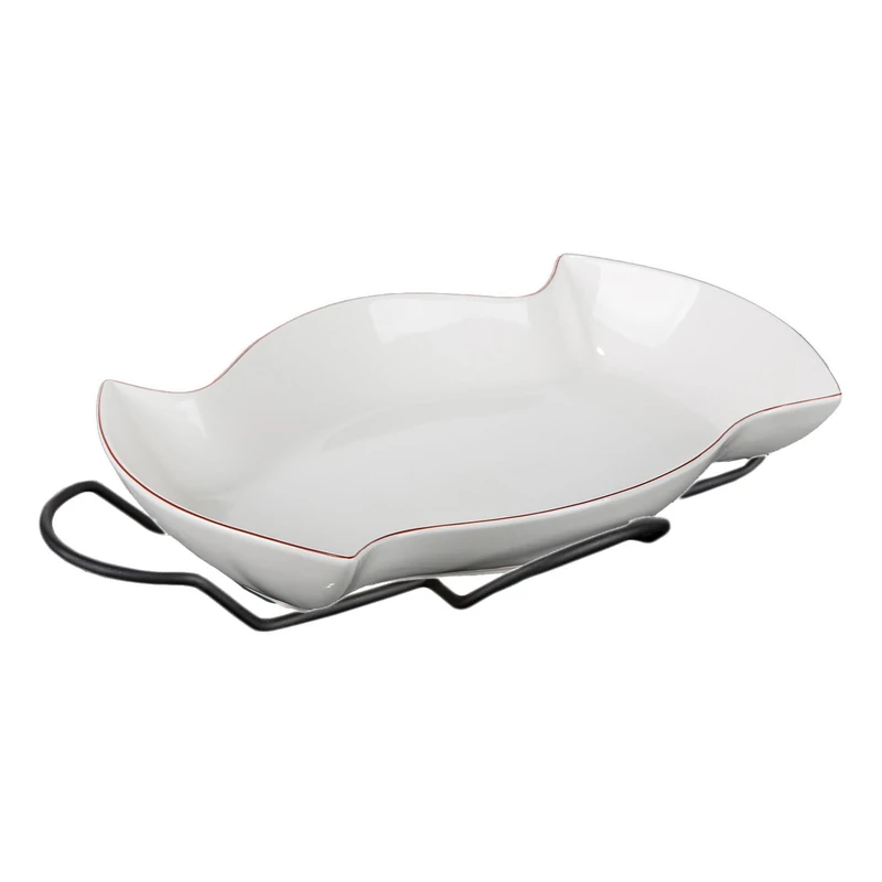 EVVIVA COMPANY SRL Large White Porcelain Serving Tray with Steel Stand - Refined and Practical Table Accessory - Elegant and Translucent Design - Dishwasher Safe