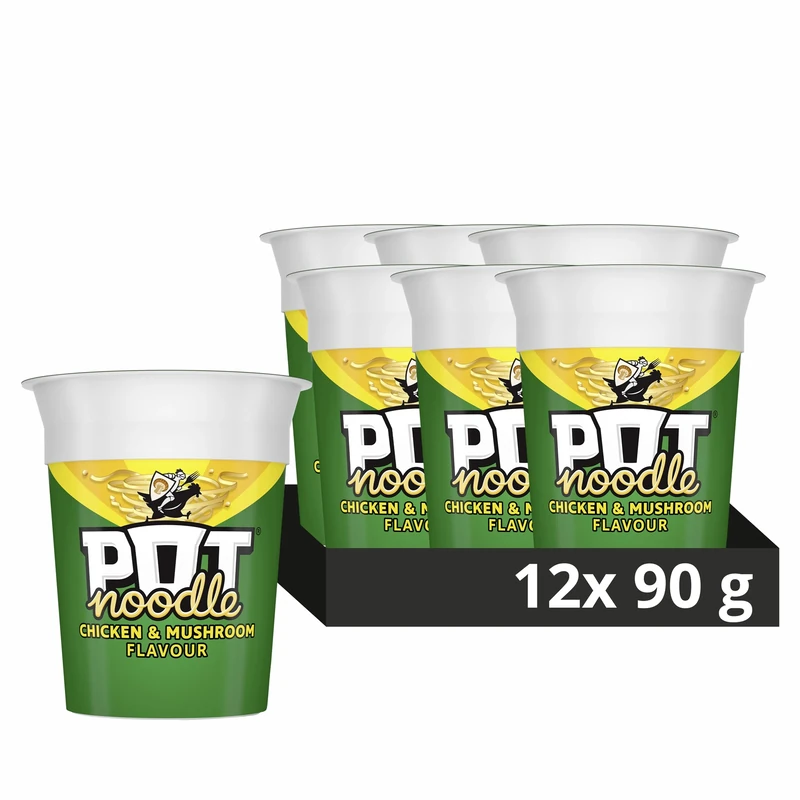 Pot Noodle Chicken & Mushroom instant vegetarian snack quick to make noodles Instant Noodle 12x 90 g