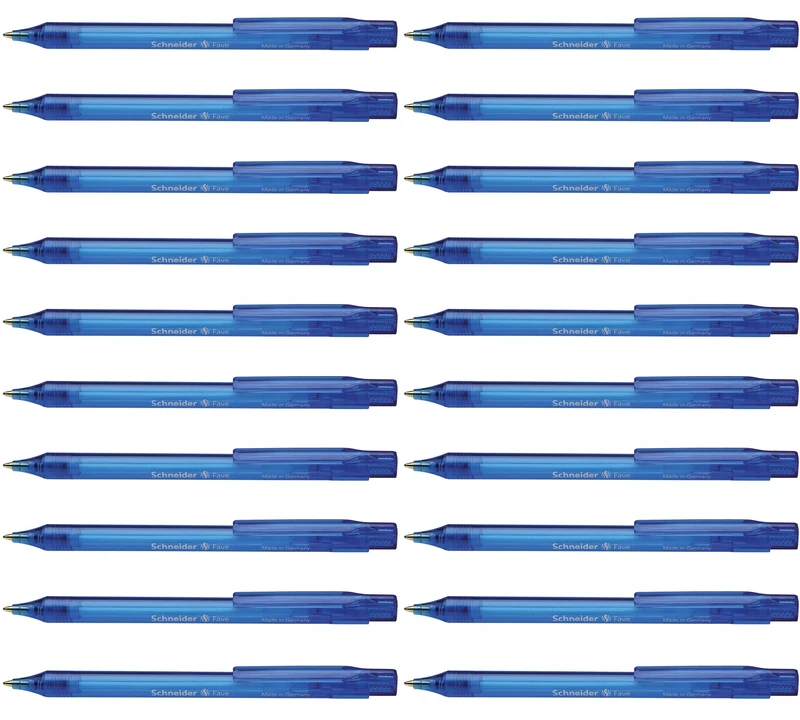 Schneider Fave Click-Top Ballpoint Pen M Tip Pack of 50 / Transparent Blue Barrel / Blue Ink