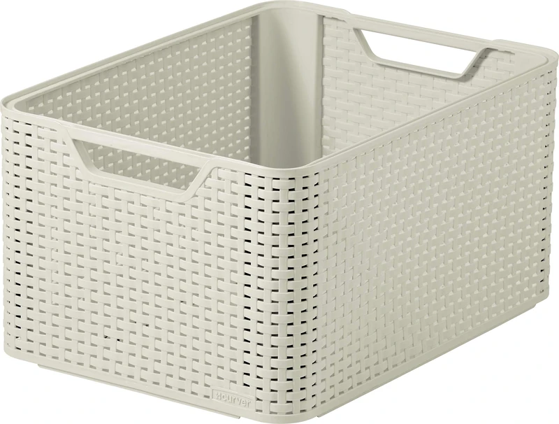 Curver Style Rattan Effect Kitchen, Living room, Bathroom, Bedroom, Utility Large Rectangular Storage Basket 30 Litres - White