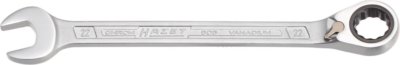 HAZET 606-22 291.5 mm 12-Point Traction Profile Ratcheting Combination Wrench - Chrome-Plated