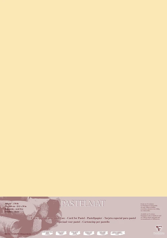 Clairefontaine - Ref 296023C - Pastelmat Card Sheets (Pack of 5 Sheets) - 360gsm Card - 70 x 100cm - Maize Colour - Specially Formulated For Use With Pastels