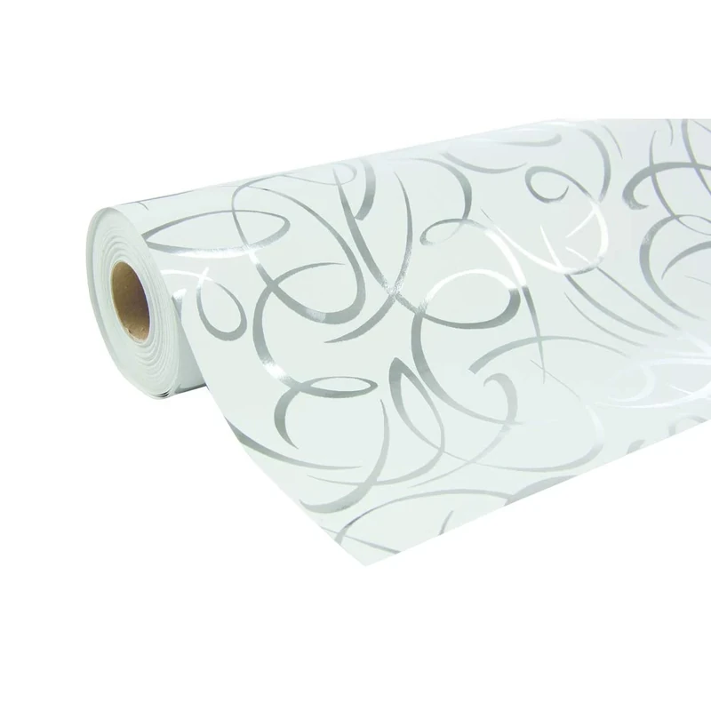 Clairefontaine - Ref 211893C - Premium Long Roll Wrapping Paper (Single Roll) - 70cm Width x 50m Length, 80gsm Laminated Paper - Silver Shiny Swirls Design