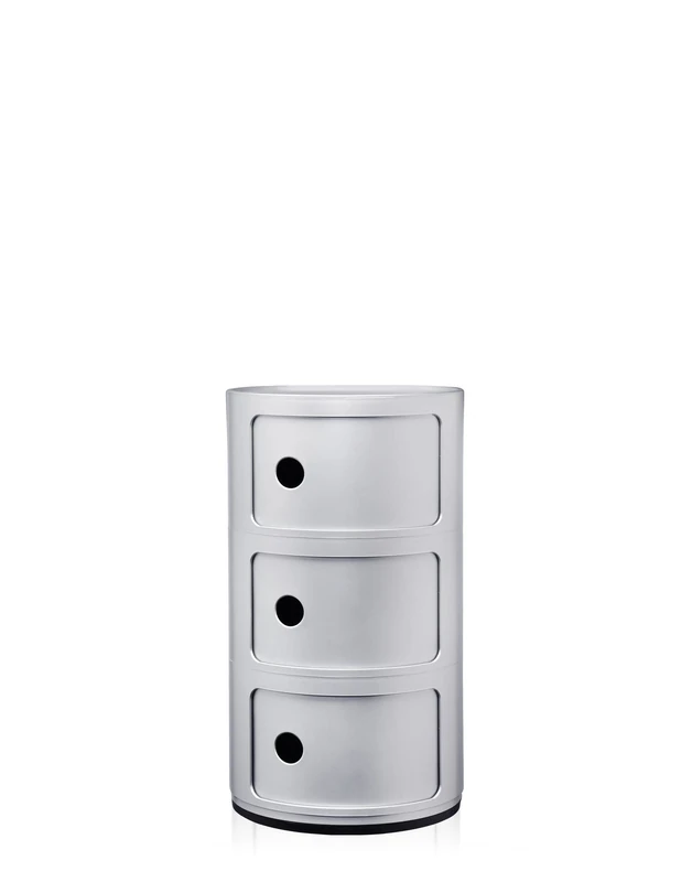 Kartell Componibili Recycled, 3 elements Cabinet, Silver, Ø 32 x H 58.5 cm