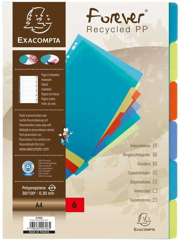 Intercalaires Poplypropylene Recycle 30x100e Forever 6 Positions – A4 - Image 1