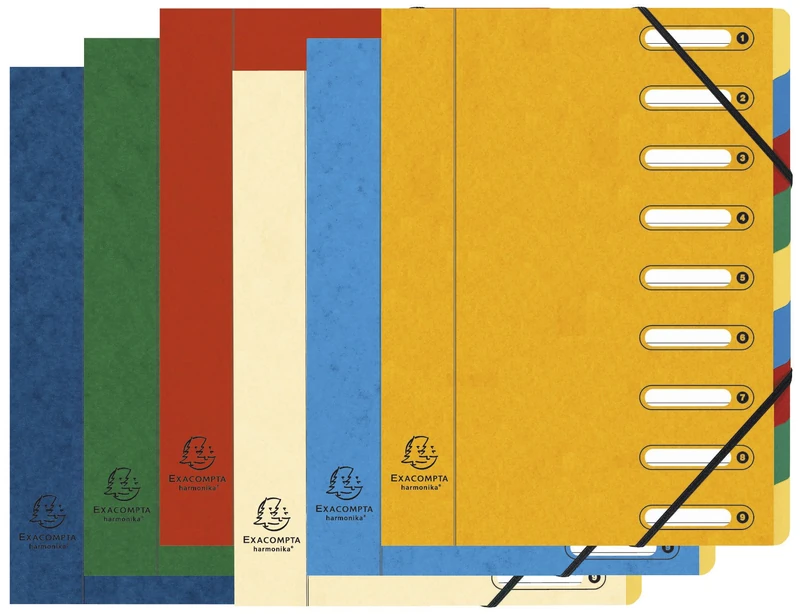 Exacompta - Ref 5309E - Harmonika Multipart File - 24.5 x 32cm in Size, Suitable for A4 Documents, 9 Multi-Coloured Tabbed Sections, Premium Pressboard Cover - Assorted Colours (Pack of 6)