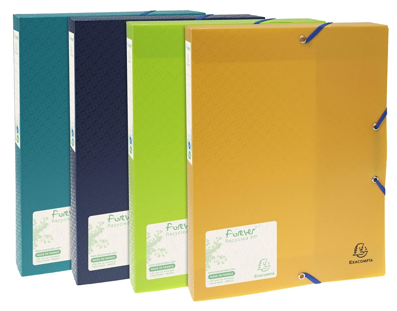 Exacompta - Ref 553570E - Forever Collection - Recycled PP Filing Box - 250 x 320mm in Size, Suitable for Storing A4 Documents, 40mm Spine - Assorted Colours (Pack of 8) - Image 1
