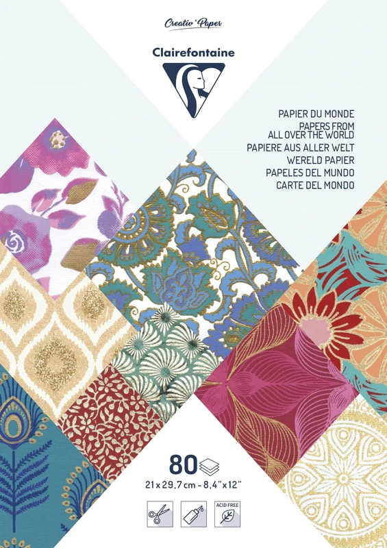 Clairefontaine 95218C Maxi-Bloc of 80 Sheets Paper Format A4 21x29,7cm Handmade Textured Paper Leisure Creative Cardmaking Scrapbooking Decoration Ast Motifs