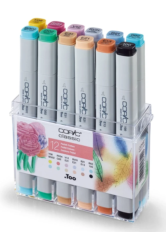Copic Classic Coloured Marker Pen - Set of 12 Pastel, For Art & Crafts, Colouring, Graphics, Highlighter, Design, Anime, Professional & Beginners, Art Supplies & Colouring Books