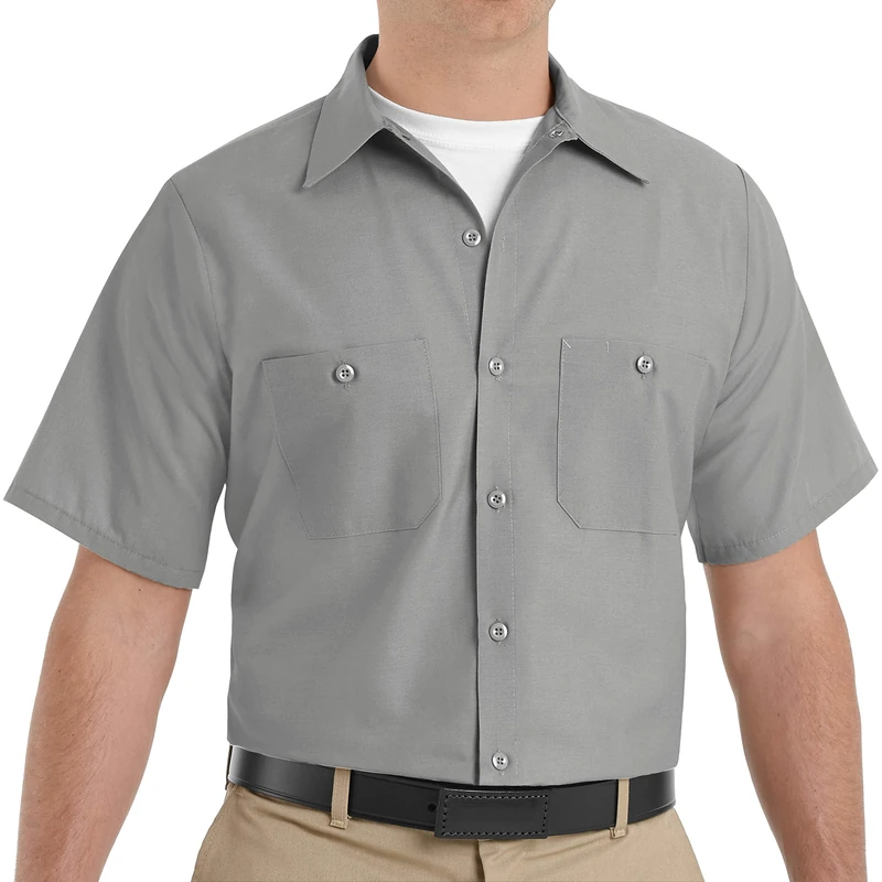 Red Kap Men's Industrial Work Shirt, Regular Fit, Short Sleeve Utility Button, Light Grey, Medium