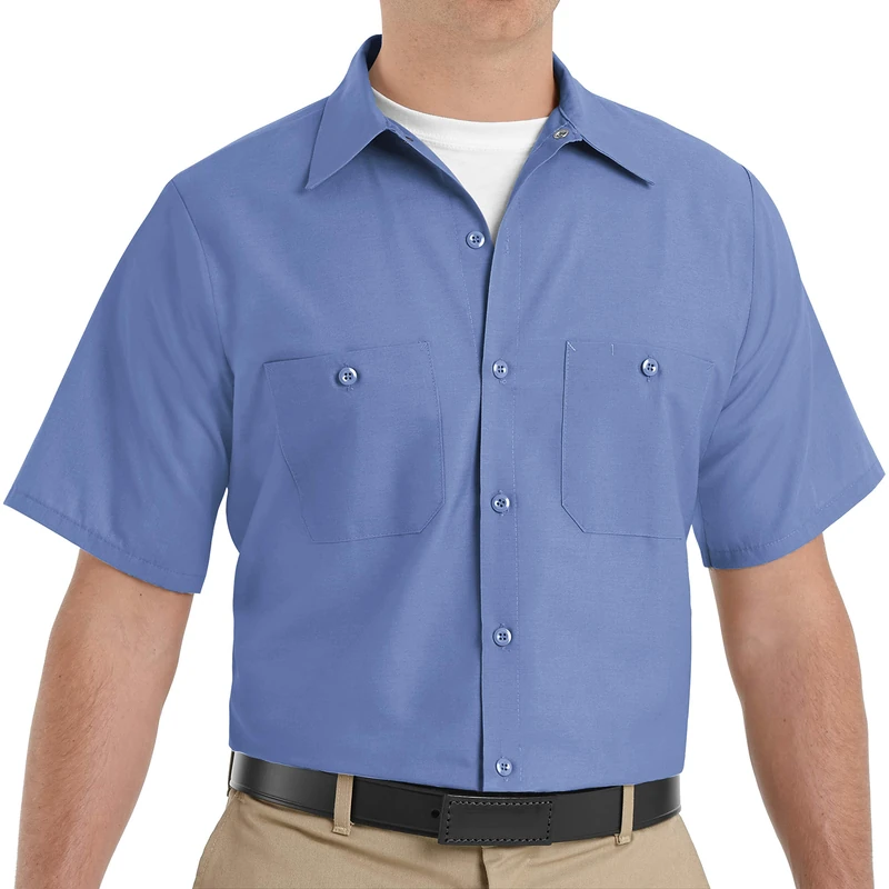 Red Kap Men's Industrial Work Shirt, Regular Fit, Short Sleeve Utility Button, Petrol Blue, Large
