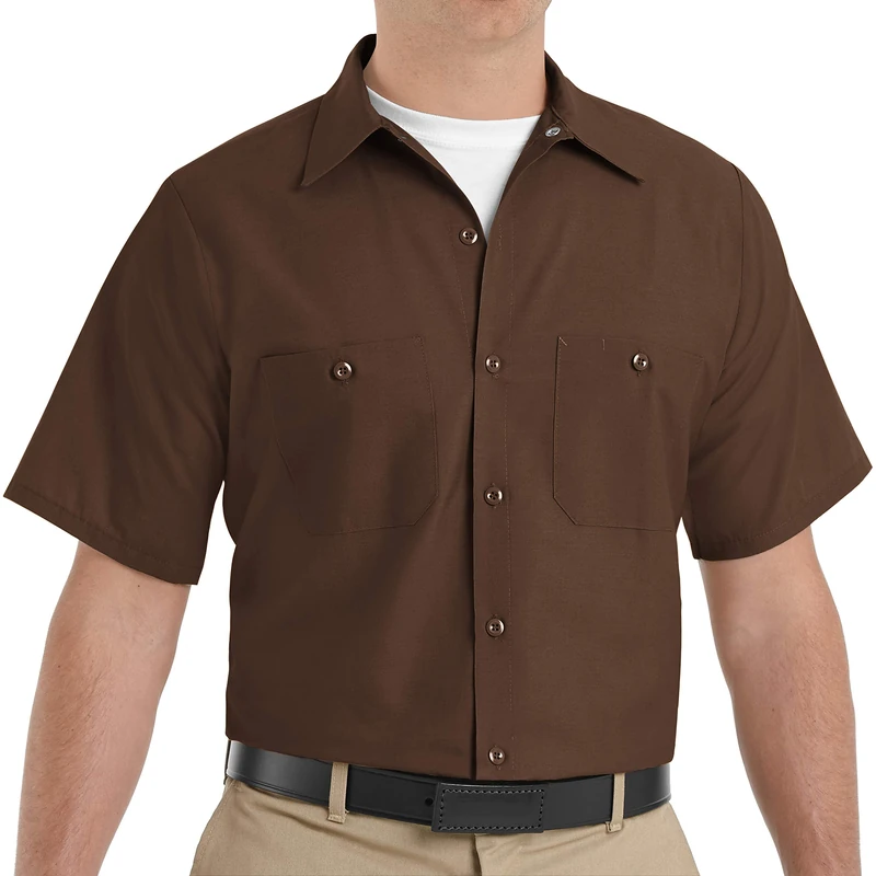 Red Kap Men's Industrial Work Shirt, Regular Fit, Short Sleeve Utility Button, Chocolate Brown, S