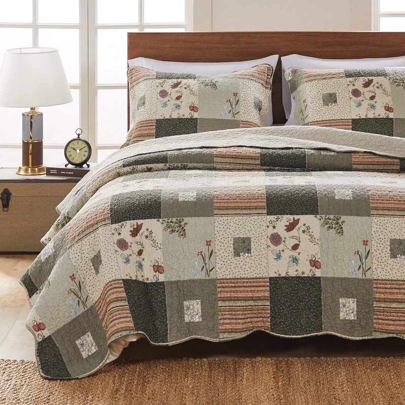 Greenland Home Cotton Quilt Set, Polyester, Gray, King/California King (3 Piece)