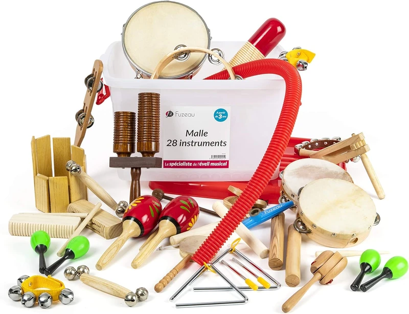 Fuzeau - Trunk 28 Musical Instruments - Assorted Instruments Kit - Different Sounds - School Musical Initiation - Awakening to Rhythm and Melody - Ages 3 and above - Ref. 9241