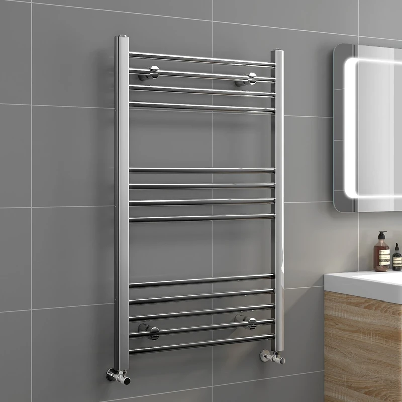iBathUK | 1000 x 600 Straight Heated Towel Rail Chrome Bathroom Radiator