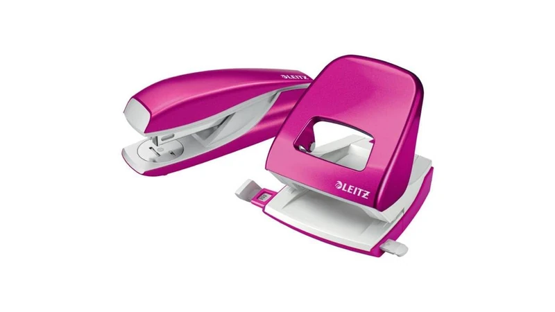 Esselte Leitz NeXXt 5008 Office Hole Punch and NeXXt 5502 Stapler in Blister Packaging metallic pink