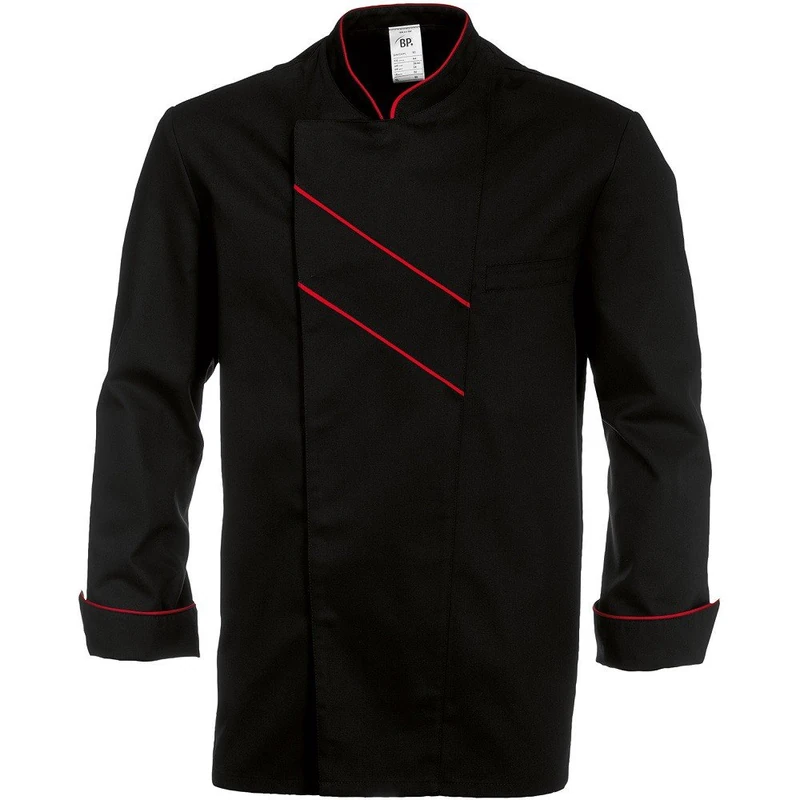 BP 1538-400-3281-46, Chef's jacket, Long sleeve with cuffs 215,00 g/m², fabric blend black/red, 36/37 - Image 1