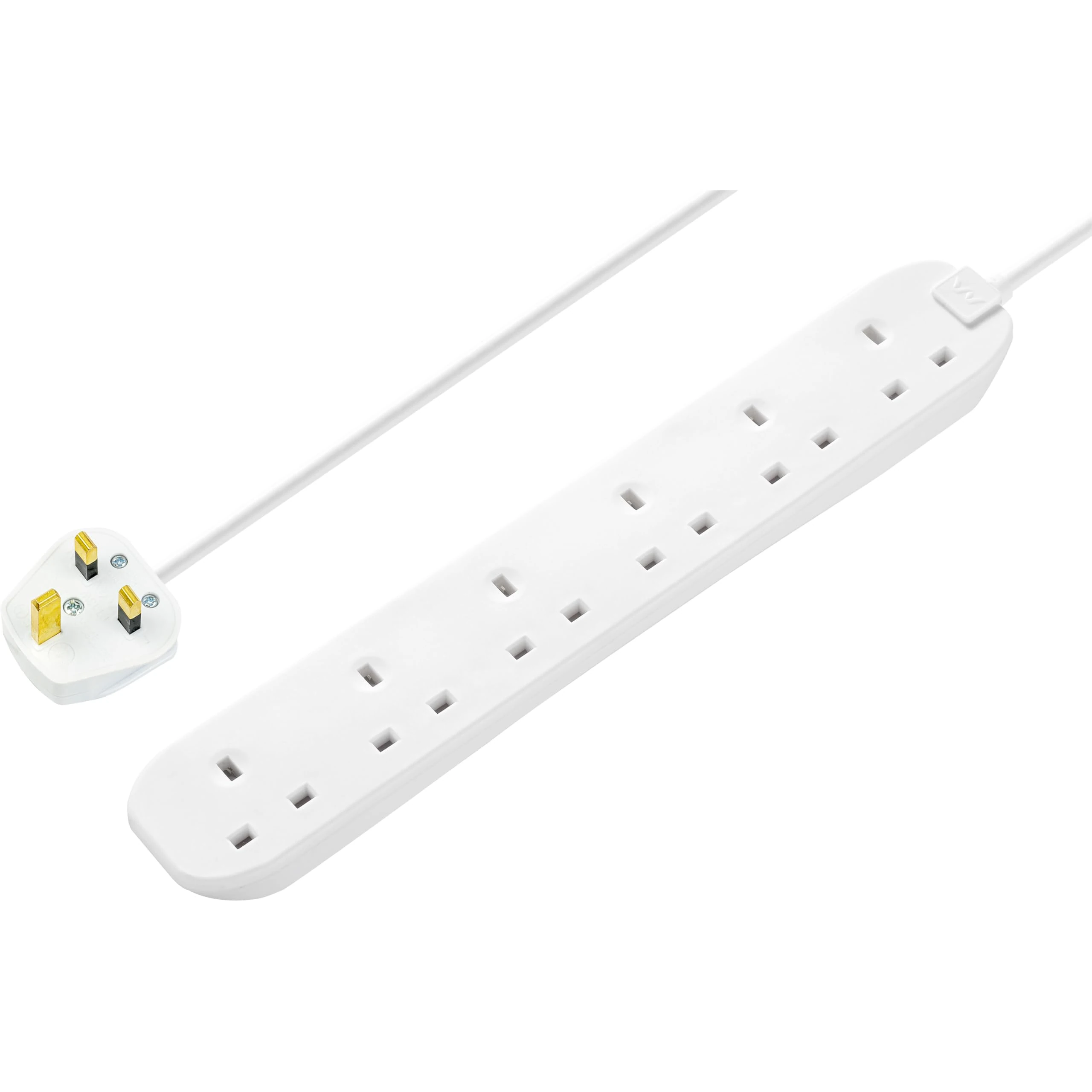 Masterplug Six Socket Extension Lead, 3 Metre Cable, Unswitched, 6-Way Plug Extension Cable, Power Strip, Basic Power, White, 13A, 6G, 3m, BSG3N