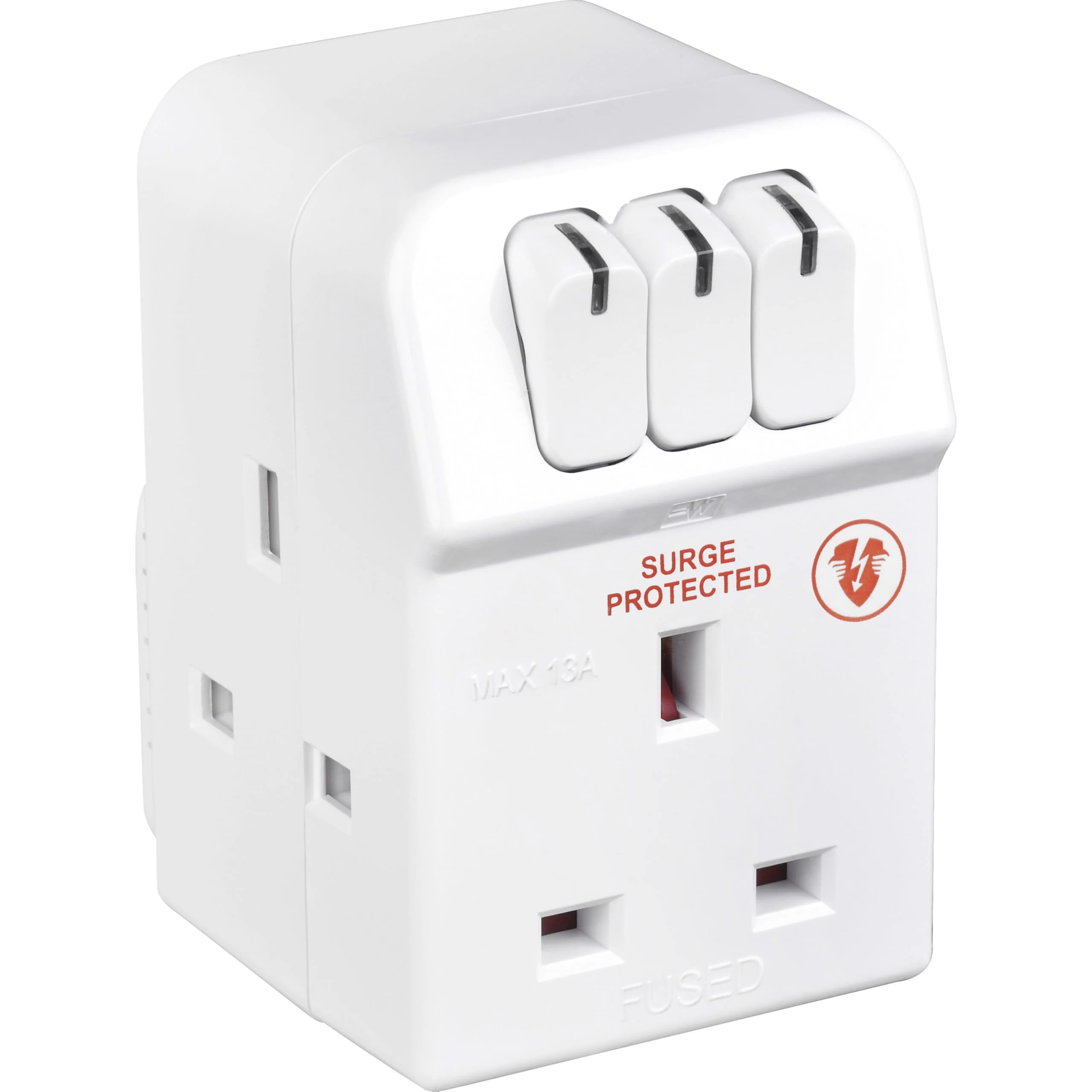 Masterplug Three Socket Surge Protected Adaptor with Individual Switches