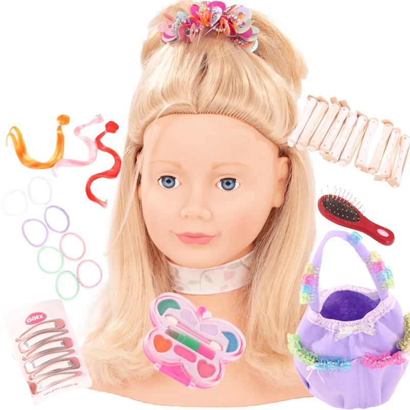 Gotz 1192052 Styling head with blond hair, blue eyes and accessories - make-up hair dressing head with 58 pieces - suitable agegroup 3+ - Image 1