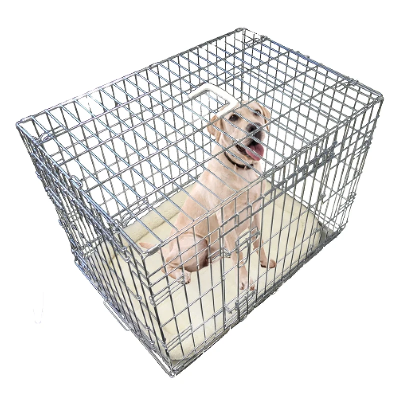 Ellie-Bo Silver Deluxe Large 36-inch Folding 2-Door Dog Cage/Crate with Metal Tray and Dog Bed Mat