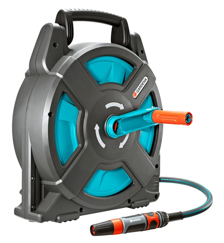 Gardena Classic Hose Box 15 Set: Hose reel with 15-m hose, space-saving, ideal for camping, mobile homes, or water sports, with adapters for all conventional connections (2662-20)