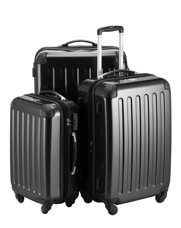 HAUPTSTADTKOFFER® · Three-Piece Hard-Side Suitcase Set Black high Gloss · Cabin Luggage 42 liters (55 x 35 x 20 cm) + Suitcase 74 liters (60 x 41 x 30 cm) + Suitcase 119 liters (75 x 50 x 30 cm)
