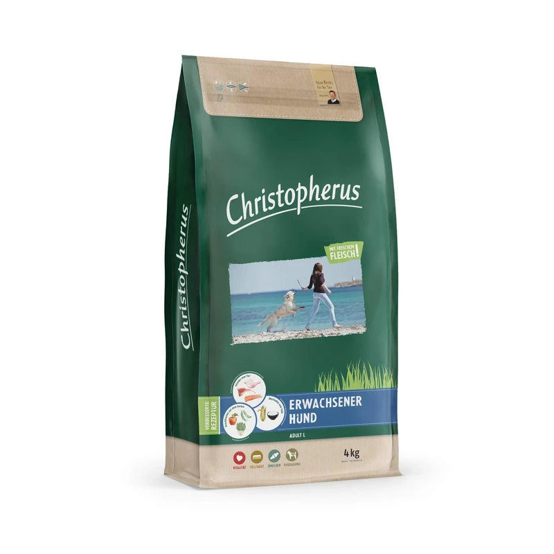 Christopherus Dogs Dry Food with Fresh Meat for Adult Dogs Medium to large breeds, 4 kg - Image 1