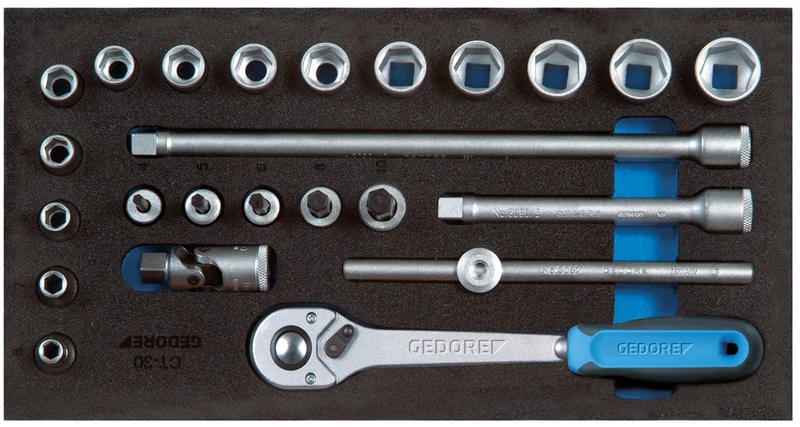 Gedore 1500CT1-30 1/3 mm Check-Tool-Module Socket with 3/8 mm Wrench Bit - Silver