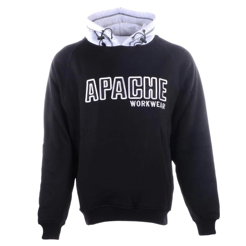 Apache Workwear Hoodie | Black/Gey | Size Medium | Fleece Hooded Sweatshirt | Front Pocket | Durable Elbow Patches | 5 Thread Stitching