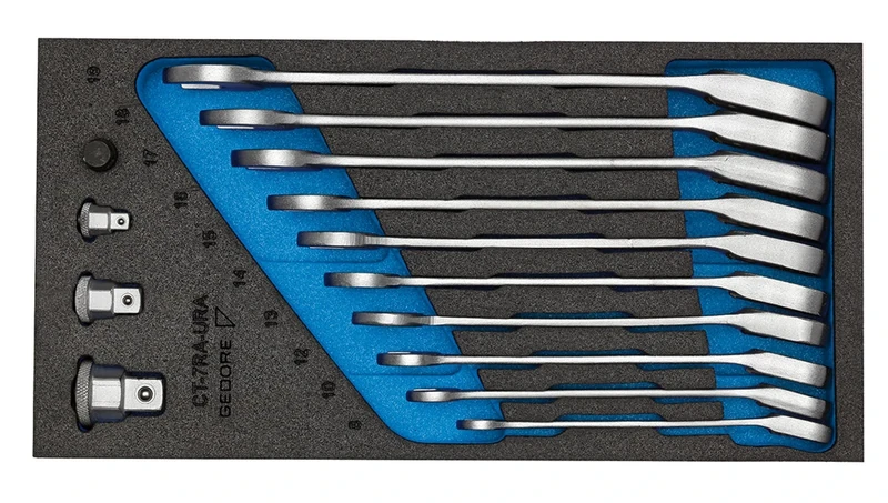 GEDORE 1500 CT1-7 URA Combination Spanner Set with Ring Ratchet Switchable in Check Tool Module, 1 Piece