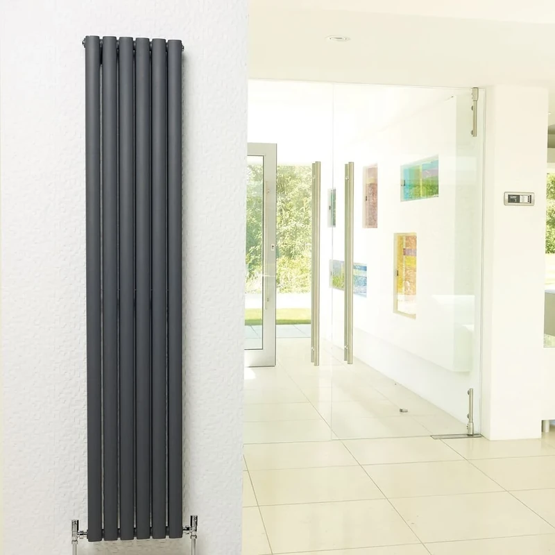 Hudson Reed HLA76 Revive | Modern Bathroom Vertical Designer Double Panel Radiator, 1500mm x 354mm, Anthracite, Set of 2 Pieces