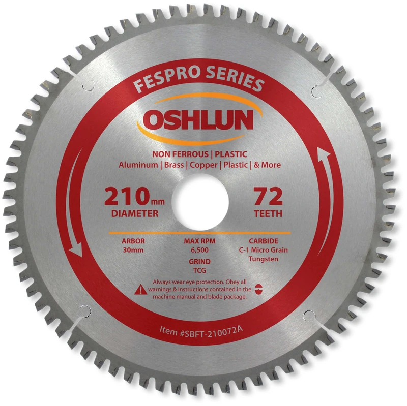 Oshlun SBFT-210072A 210mm 72 Tooth FesPro Non Ferrous TCG Saw Blade with 30mm Arbor for Festool TS 75 EQ