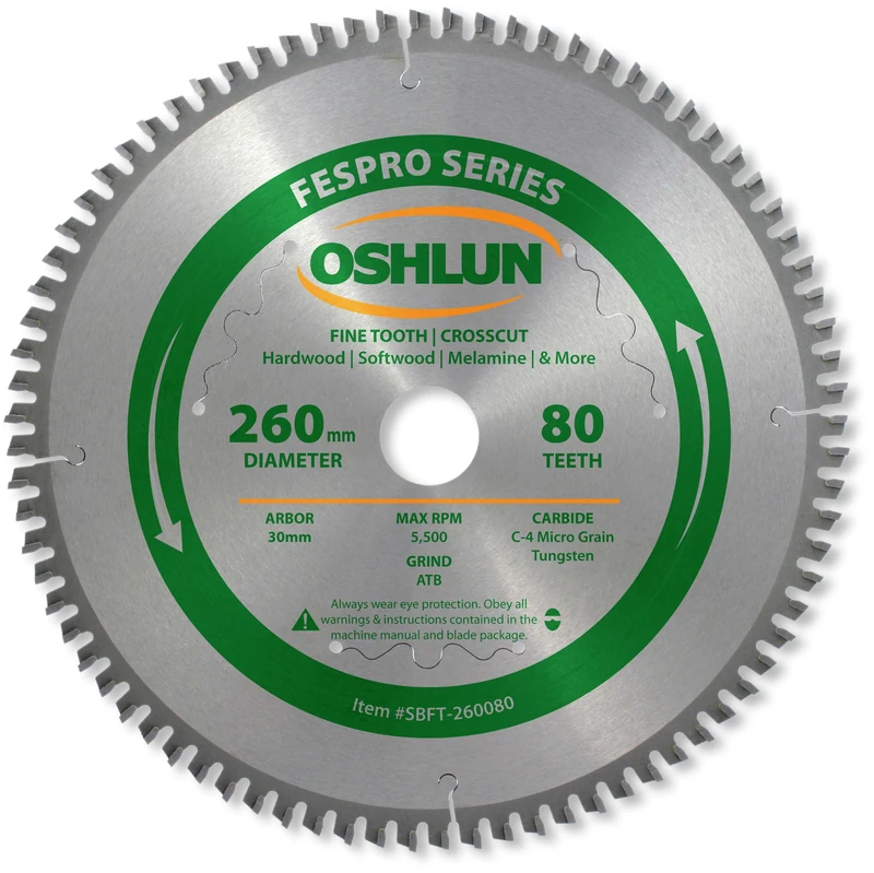 Oshlun SBFT-260080 260mm 80 Tooth FesPro Crosscut ATB Saw Blade with 30mm Arbor for Festool Kapex KS 120