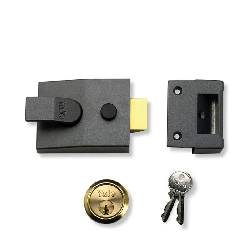 Yale Deadlocking Nightlatch, 60 mm Backset, Dark Metallic Finish, High Security, Key Lock, Brass Cylinder