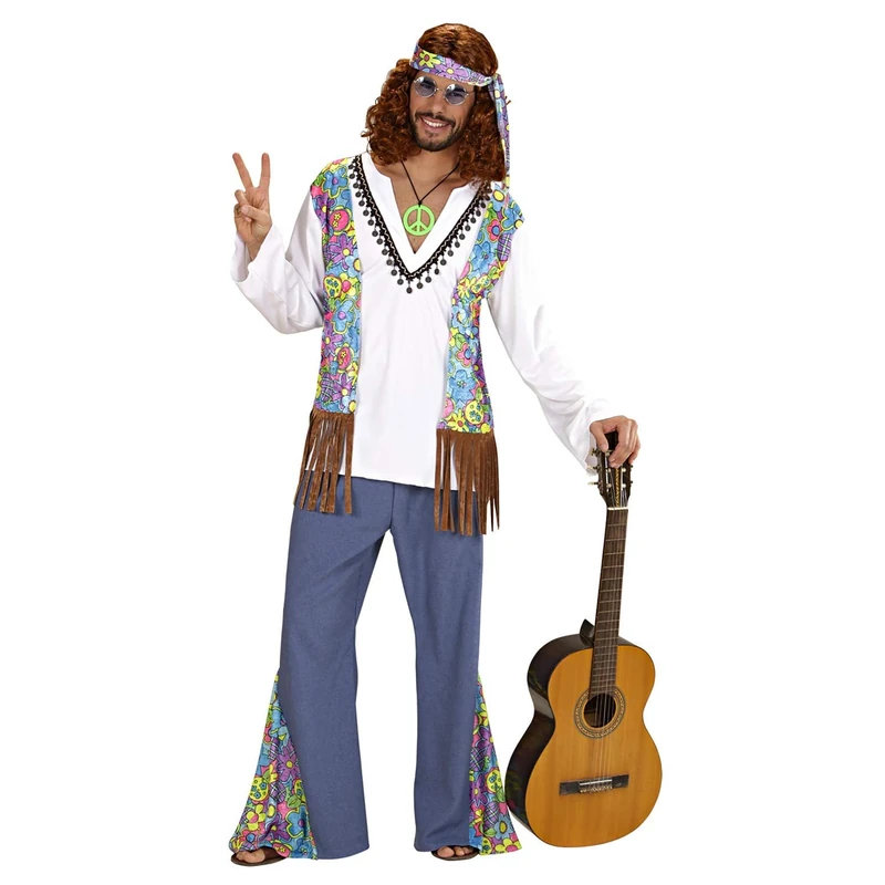 Mens Woodstock Hippie Man Costume Small UK 38/40" for 60s 70s Hippy Fancy Dress